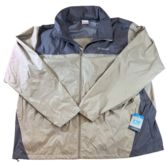 NWT Mens Columbia Glennaker Lake Rain Jacket Tan & Gray Nylon Waterproof - 3XLT - Picture 1 of 9